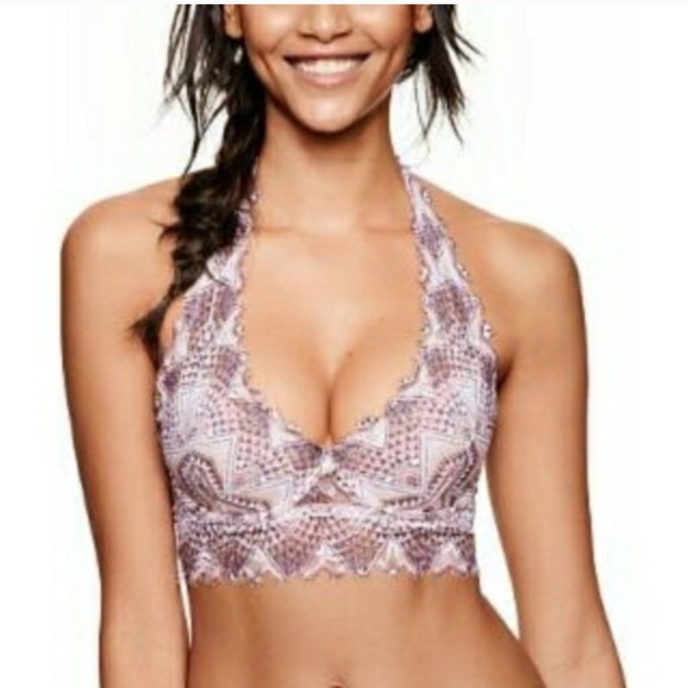 NWOT VS PINK Halter Bralette (Aztec/Geo Lace)